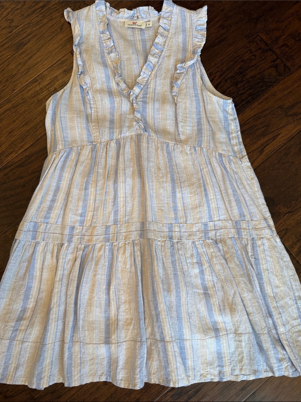 Women’s vineyard Vines Light Blue & White Striped Ruffle Sundress